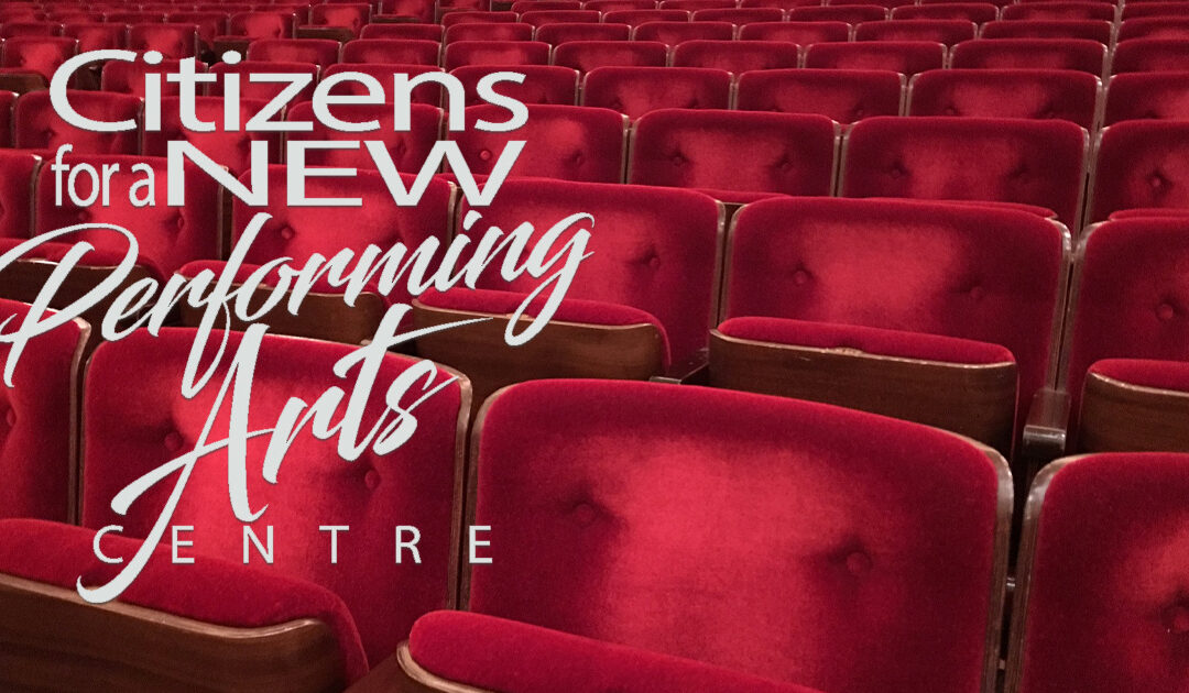 Theatre seats with Citizens for a New Performing Arts Centre logo